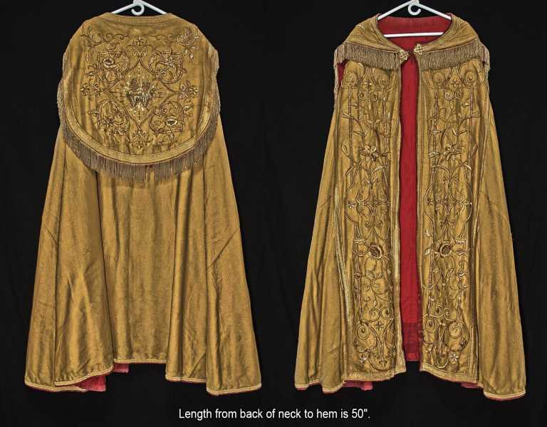 Antique-Gold-Thread-Cope-Vestment-Raised-Embroidery